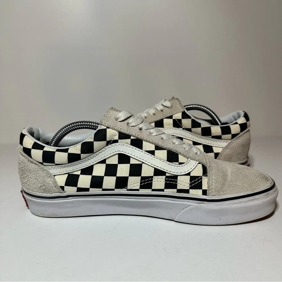 VANS Old Skool Checkerboard White Black Shoes Womens size 8 Suede (199 Box 24) - Picture 4 of 9